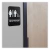 Indoor/Outdoor Restroom Sign with Braille Text and Wheelchair, 6" x 9", Black Face, White Graphics, 3/Pack4