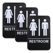 Indoor/Outdoor Restroom with Braille Text, 6" x 9", Black Face, White Graphics, 3/Pack1