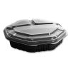 OctaView Hinged-Lid Hot Food Containers, 3-Compartment, 38 oz, 9.55 x 9.1 x 2.4, Black/Clear, Plastic, 100/Carton7