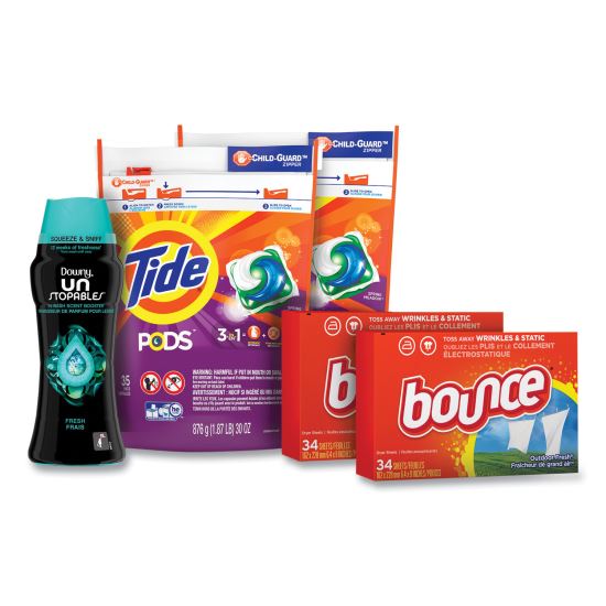 Better Together Laundry Care Bundle, (2) Bags Tide Pods, (2) Boxes Bounce Dryer Sheets, (1) Bottle Downy Unstopables1