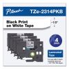 TZe Series Standard Adhesive Laminated Labeling Tape, 0.5", Black on White, 4/Pack3