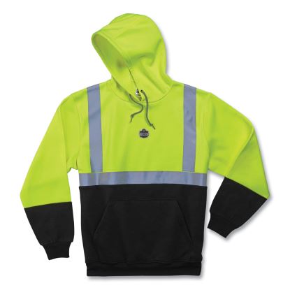 GloWear 8293 Hi-Vis Class 2 Hooded Sweatshirt Black Bottom, Polar Fleece, Small, Lime, Ships in 1-3 Business Days1