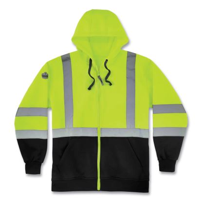 GloWear 8372 ZipUp HiVis Class 3 Zip Hood Sweatshirt w/ Black Bottom, Polar Fleece, Lime, Medium, Ships in 1-3 Business Days1
