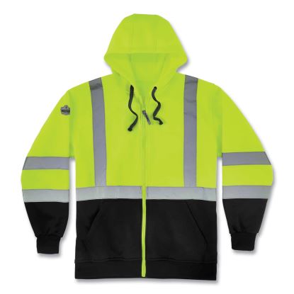 GloWear 8372 ZipUp HiVis Class 3 Zip Hood Sweatshirt w/ Black Bottom, Polar Fleece, Lime, Medium, Ships in 1-3 Business Days1
