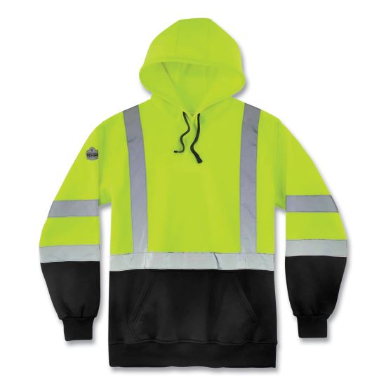 GloWear 8373 Hi-Vis Class 3 Hooded with Sweatshirt Black Bottom, Polar Fleece, Lime, Medium, Ships in 1-3 Business Days1