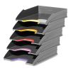 VARICOLOR 5-Compartment Stackable Plastic Letter Tray Set, Letter to Folio Size Files, 10.39 x 13.23 x 2.91, Anthracite Gray2