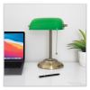 LED Bankers Lamp with Green Shade, Cable Suspension Neck, 13.5" High, Antique Brass, Ships in 4-6 Business Days4