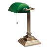 LED Banker's Lamp with Green Shade, USB Charging Port, Candlestick Neck, 15" High, Antique Brass, Ships in 4-6 Business Days4