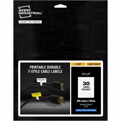 Avery&reg; Cable Labels, T-Style, 1.25" x 2" , 300 Total (61539)1