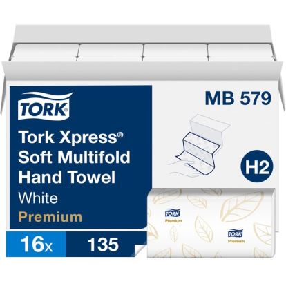 Tork Xpress Soft Multifold Hand Towel, White, Premium, H2, 3-Panel, High Performance, Absorbent, 2-Ply, 16 X 135 Sheets - MB5791