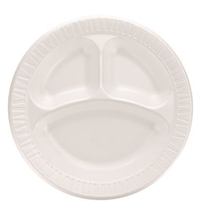 Quiet Classic Laminated Foam Dinnerware, 3-Compartment Plate, 10" dia, White, 500/Carton1