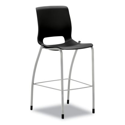 Motivate Four-Leg Cafe Height Stool, Supports Up to 300 lb, 30" Seat Height, Onyx Seat, Onyx Back, Platinum Base1
