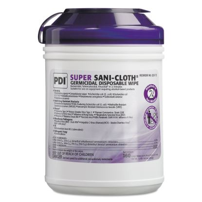 Super Sani-Cloth Germicidal Disposable Wipes, 1-Ply, 6 x 6.75, Unscented, White, 160/Canister, 12 Canisters/Carton1
