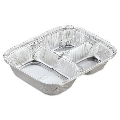 Aluminum Oblong Container with Lid, 3-Compartment, 24 oz, 8.5 x 6.38 x 1.47, Silver, 250/Carton1