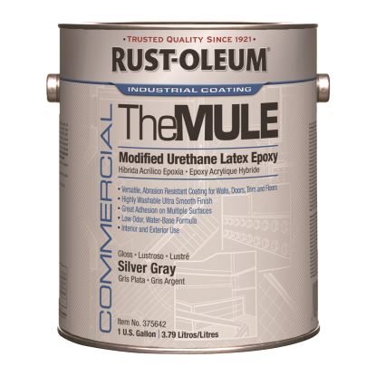Commercial The MULE (Modified Urethane Latex Epoxy), Interior/Exterior, Gloss Silver Gray, 1 gal Bucket/Pail, 2/Carton1