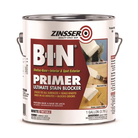 BIN Shellac-Base Interior and Spot Exterior Primer, Interior, Flat White, 1 gal Bucket/Pail, 4/Carton1