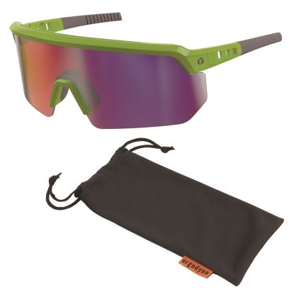 Skullerz AEGIR Anti-Scratch/Anti-Fog Safety Glasses, Lime Nylon Impact Frame, Purple Mirror Lens, Ships in 1-3 Bus Days1