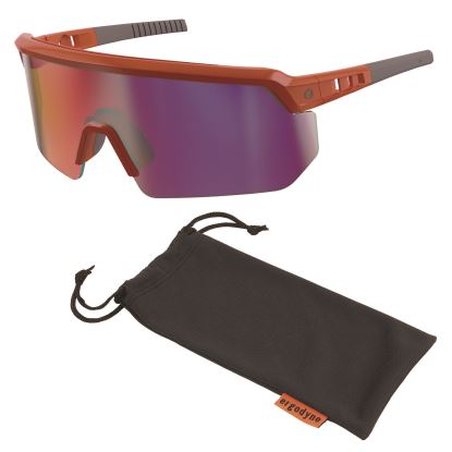 Skullerz AEGIR Safety Glasses, Mirrored Lenses, Orange Nylon Frame, Purple Mirror Polycarbonate Lens, Ships in 1-3 Bus Days1