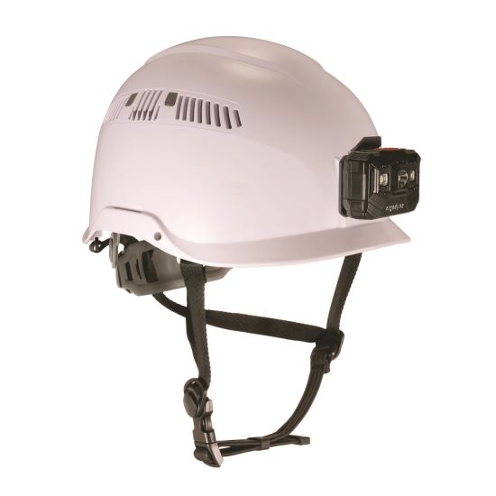 Class C Safety Helmet with LED Light and Adjustable Venting, 6-Point Rachet Suspension, White, Ships in 1-3 Business Days1