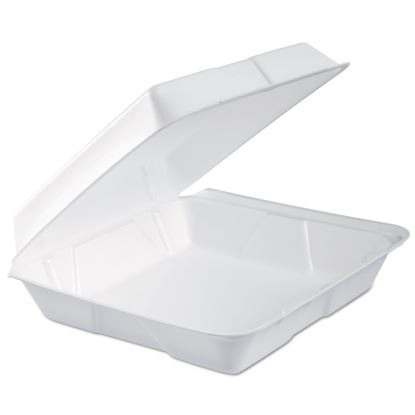 Foam Hinged Lid Container, Performer Perforated Lid, 9.3 x 9.5 x 3, White, 100/Bag, 2 Bag/Carton1