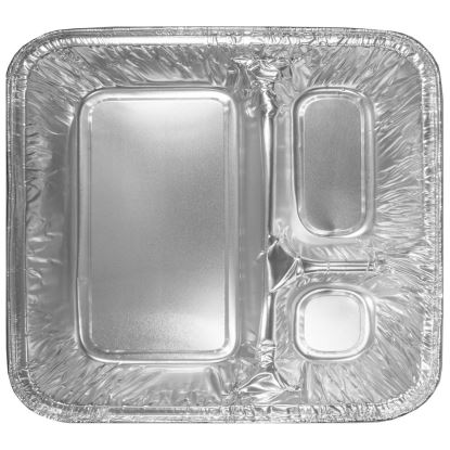 Three-Compartment Oblong Food Container, 24 oz, 6.38 x 1.47 x 8, Silver, Aluminum, 500/Carton1