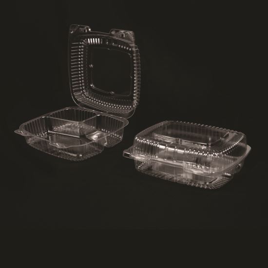 Handi-Lock Three-Compartment Food Container, 8 x 3 x 8.87, Clear, Plastic, 250/Carton1