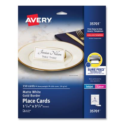 Tent Cards, White/Gold, 3.75" x 1.44", 6 Cards/Sheet, 25 Sheets/Pack1