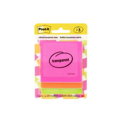 Transparent Notes, Unruled, 2.88" x 2.88", Assorted Transparent Colors, 36 Sheets/Pad, 3 Pads/Pack1