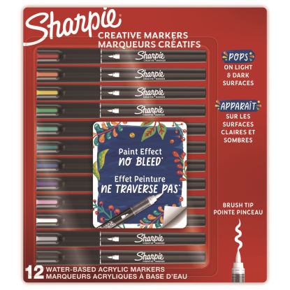 Creative Markers, Fine Brush Tip, Assorted Colors, 12/Pack1