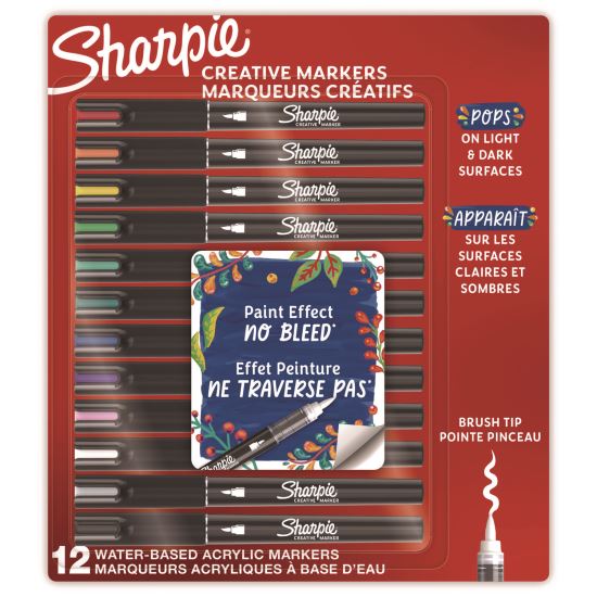 Creative Markers, Fine Brush Tip, Assorted Colors, 12/Pack1