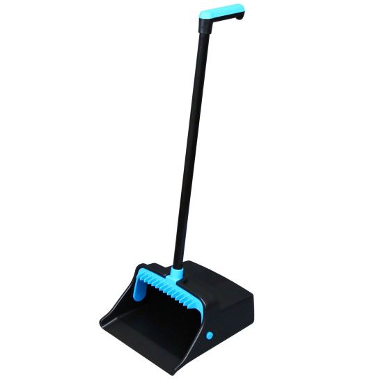 LobbyMaster Plastic Dust Pan, 12.32" Wide, 31.84" Aluminum Handle, Blue/Black, 6/Carton1