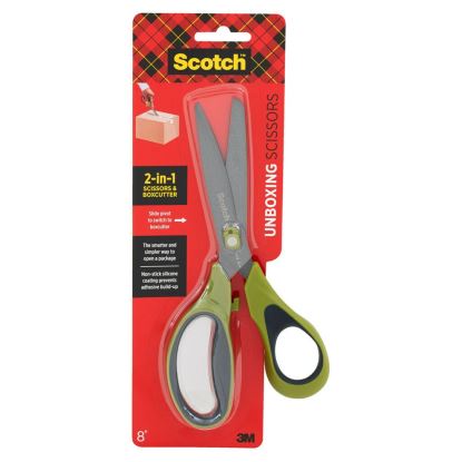Non-Stick Unboxing Scissors, 8" Long, 2.7" Cut Length, Green/Black Handle1