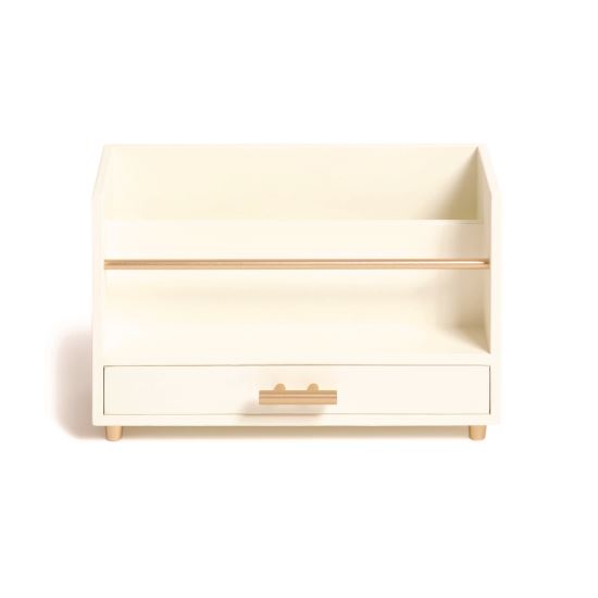 Juliet Desk Organizer, 3 Compartments, 1 Drawer, 9.5" x 4.2" x 4.9", White/Gold, Wood/Metal1