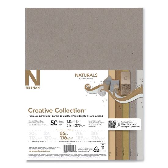 Creative Collection Premium Cardstock, 65 lb Cover Weight, 8.5 x 11, Assorted Naturals, 50/Pack1