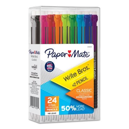 Write Bros Mechanical Pencil, 0.7 mm, HB (#2), Black Lead, Black Barrel with Assorted Clip Colors, 24/Box1