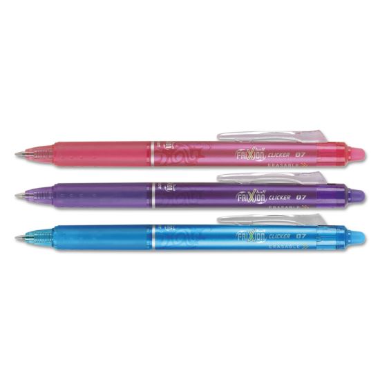 FriXion Clicker Erasable Gel Pen, Retractable, Fine 0.7 mm, Three Assorted Ink and Barrel Colors, 3/Pack1