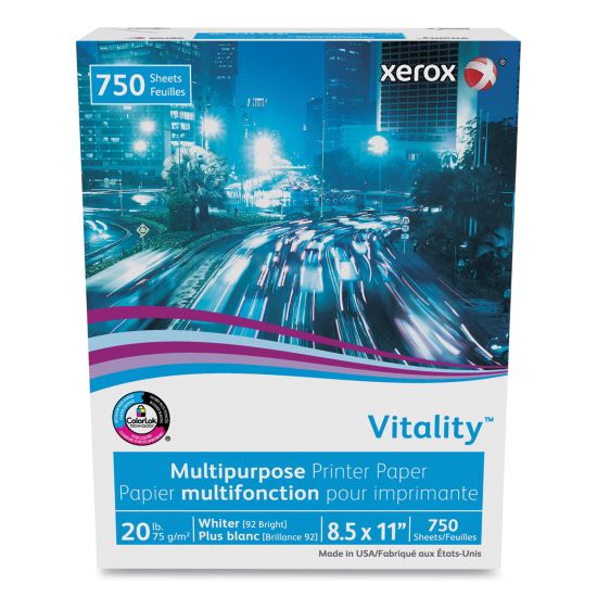 Vitality Multipurpose Print Paper, 92 Bright, 20 lb Bond Weight, 8.5 x 11, White, 750 Sheets/Ream1