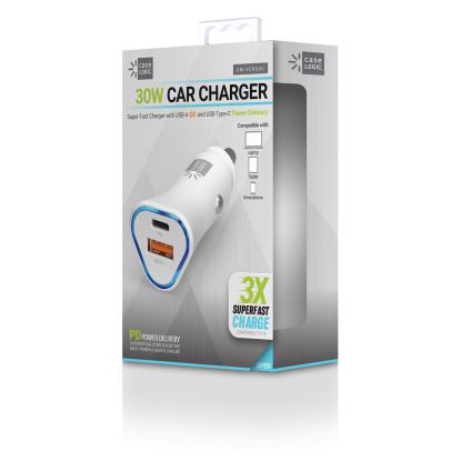 PD Car Charger, 30 W, Two 3 A Ports, White1