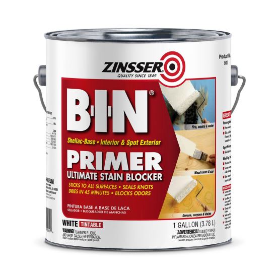 BIN Shellac-Base Interior and Spot Exterior Primer, Flat White, 1 gal Bucket/Pail, 2/Carton1