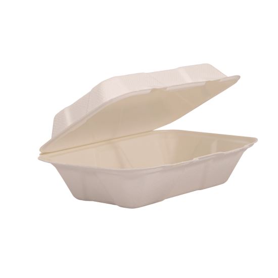 Compostable Fiber Hinged Containers, ProPlanet Seal, 6.34 x 9.06 x 1.97, Ivory, Molded Fiber, 200/Carton1