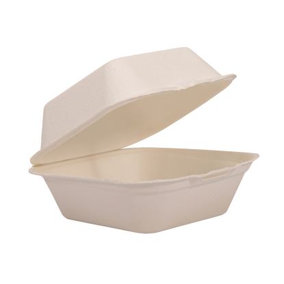 Compostable Fiber Hinged Trays, ProPlanet Seal, 5.9 x 6.08 x 1.83, Ivory, Molded Fiber, 500/Carton1