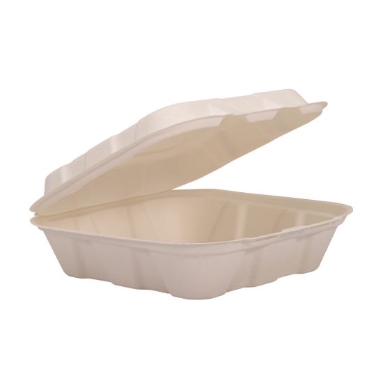 Compostable Fiber Hinged Trays, ProPlanet Seal, 8.03 x 8.38 x 1.93, Ivory, Molded Fiber, 200/Carton1