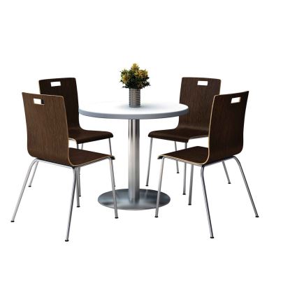 Pedestal Table with Four Espresso Jive Series Chairs, Round, 36" Dia x 29h, Crisp Linen, Ships in 4-6 Business Days1