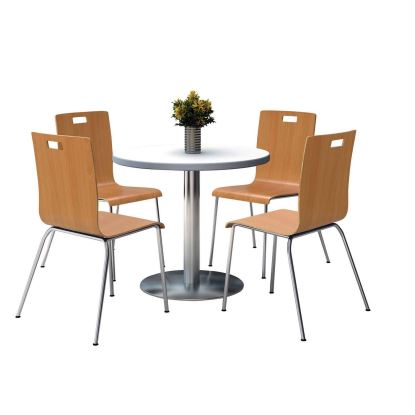 Pedestal Table with Four Natural Jive Series Chairs, Round, 36" Dia x 29h, Crisp Linen, Ships in 4-6 Business Days1