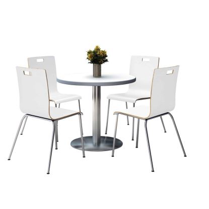 Pedestal Table with Four White Jive Series Chairs, Round, 36" Dia x 29h, Crisp Linen, Ships in 4-6 Business Days1