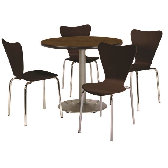 Pedestal Table with Four Espresso Jive Series Chairs, Round, 36" Dia x 29h, Walnut, Ships in 4-6 Business Days1