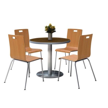 Pedestal Table with Four Natural Jive Series Chairs, Round, 36" Dia x 29h, Walnut, Ships in 4-6 Business Days1