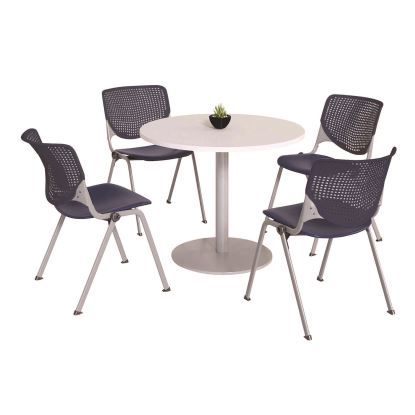 Pedestal Table with Four Navy Kool Series Chairs, Round, 36" Dia x 29h, Designer White, Ships in 4-6 Business Days1