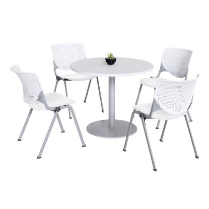 Pedestal Table with Four White Kool Series Chairs, Round, 36" Dia x 29h, Designer White, Ships in 4-6 Business Days1