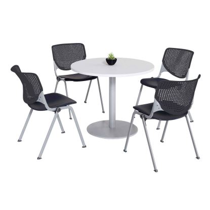 Pedestal Table with Four Black Kool Series Chairs, Round, 36" Dia x 29h, Designer White, Ships in 4-6 Business Days1